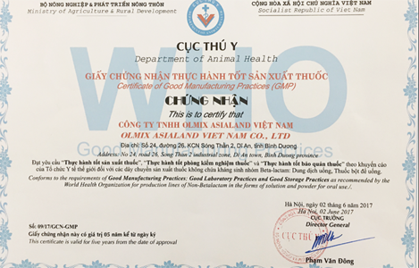 Công ty TNHH Olmix Asialand Việt Nam vinh dự đạt chứng nhận GMP-WHO